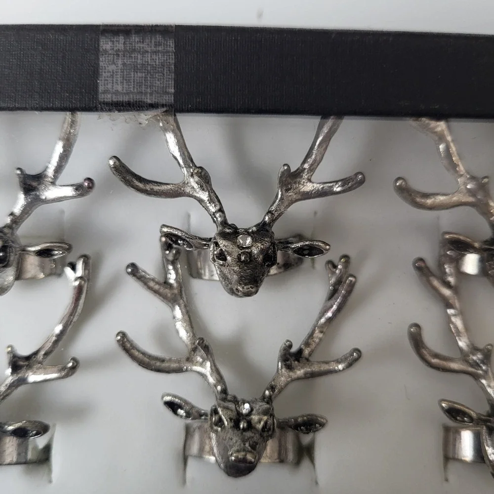 Reindeer Ring Box of 12 Silver Tone Metal Deer Head‎ Christmas Holiday Jewel